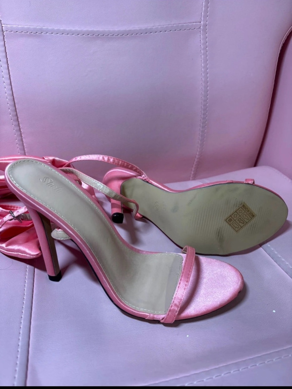 Pink Rose Satin Open-Toe Stiletto Heels in Bubblegum Pink